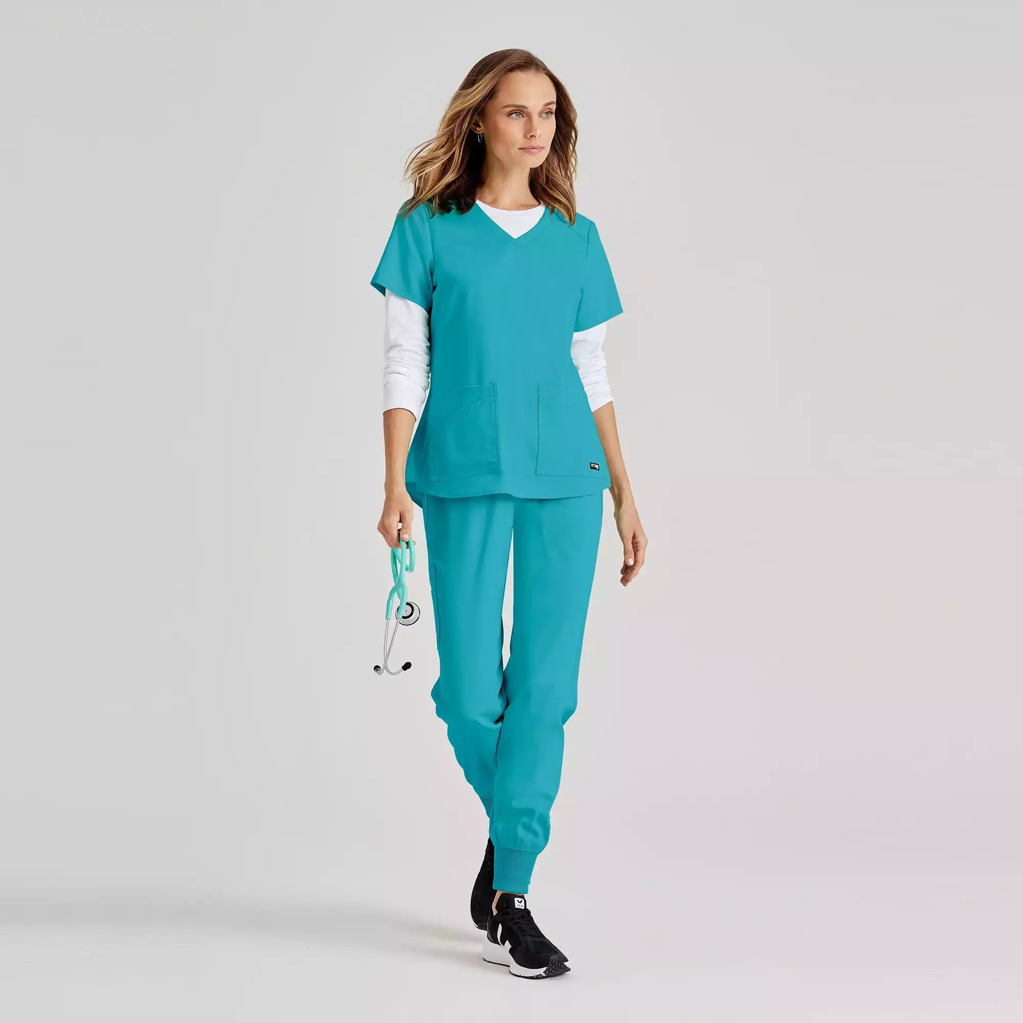 Grey's Anatomy Spandex Stretch Emma Top-4 Pocket Scrub Top | GRST011