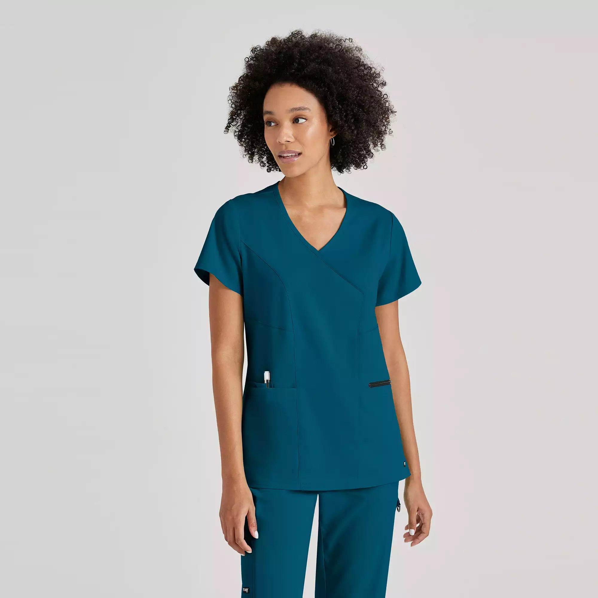 Grey's Anatomy Spandex Stretch Kim Top-3 Pocket V-Neck Top