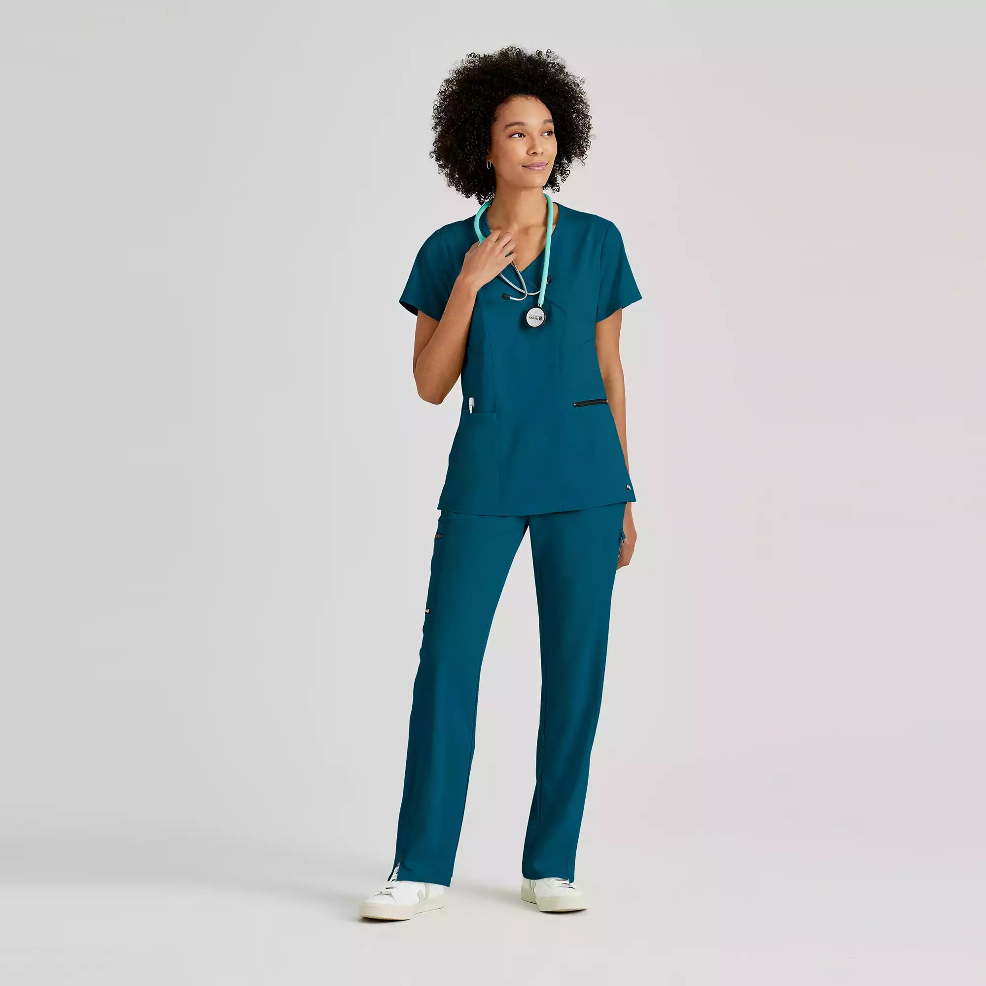 Grey's Anatomy Spandex Stretch Kim Top-3 Pocket V-Neck Top