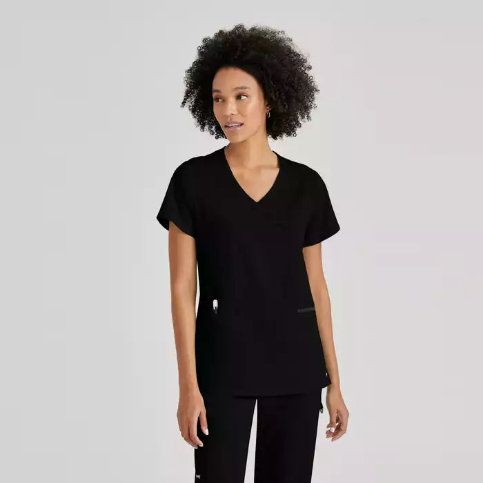 Grey's Anatomy Spandex Stretch Kim Top-3 Pocket V-Neck Top