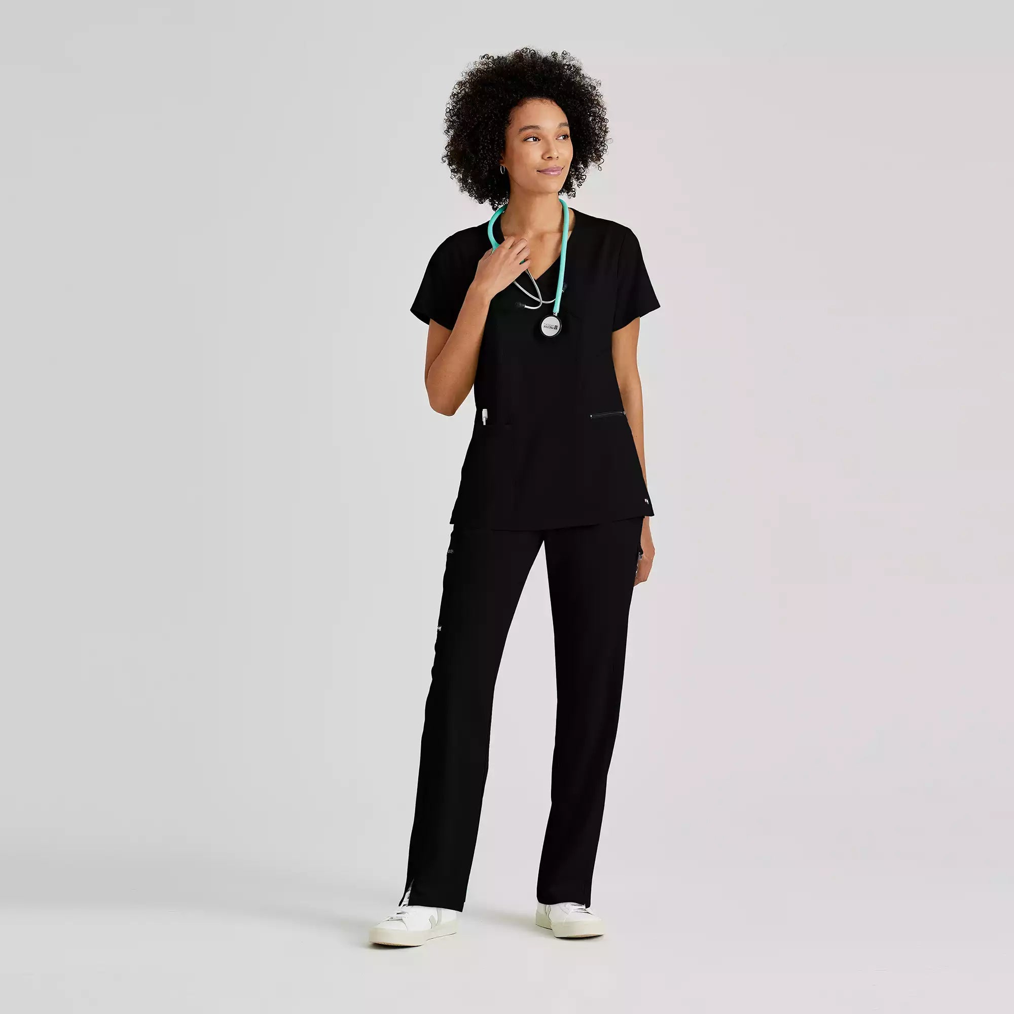 Grey's Anatomy Spandex Stretch Kim Top-3 Pocket V-Neck Top