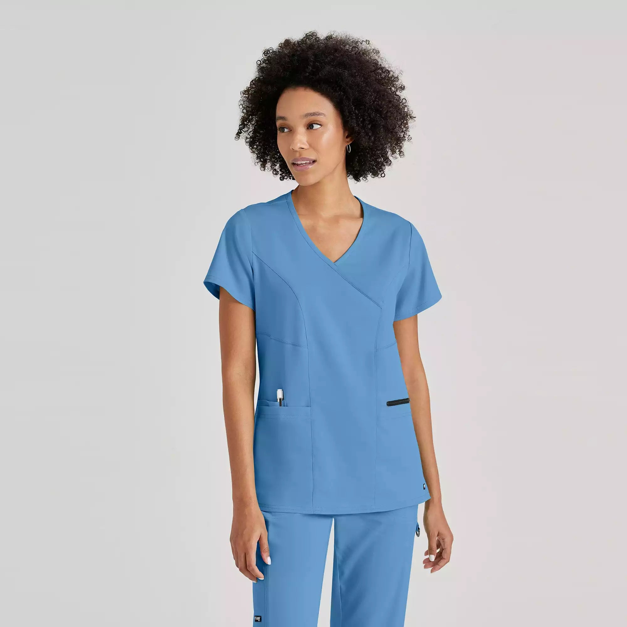 Grey's Anatomy Spandex Stretch Kim Top-3 Pocket V-Neck Top