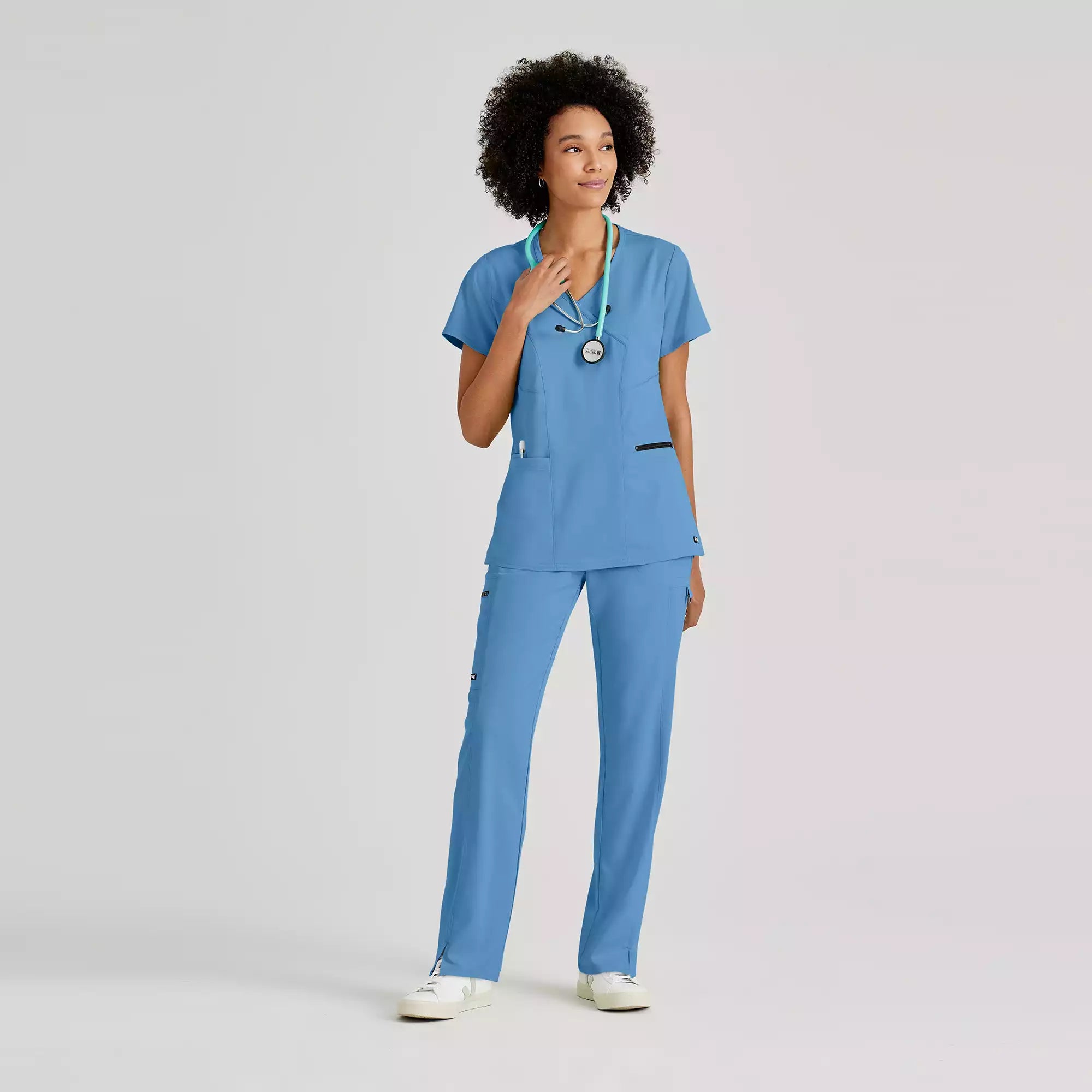 Grey's Anatomy Spandex Stretch Kim Top-3 Pocket V-Neck Top