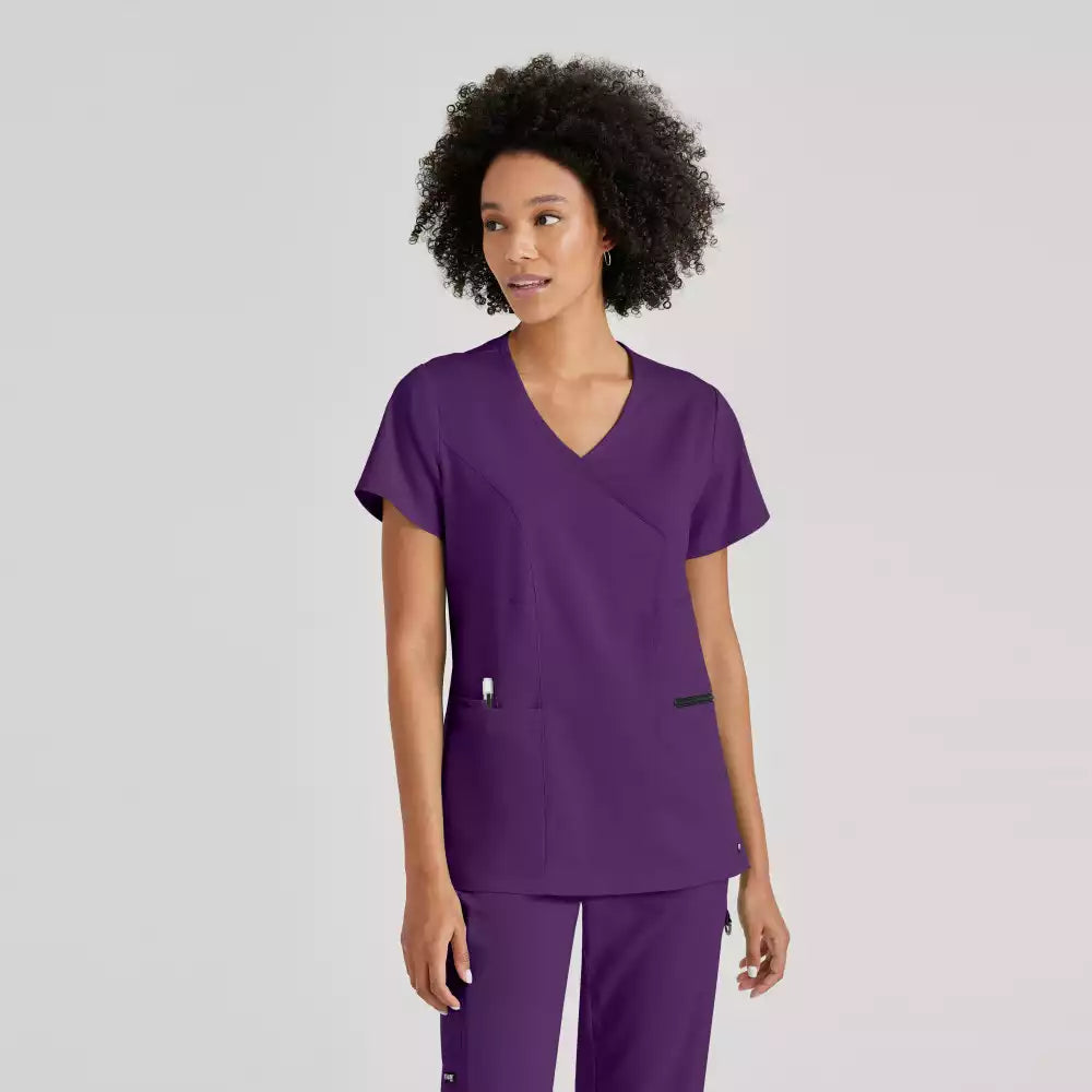 Grey's Anatomy Spandex Stretch Kim Top-3 Pocket V-Neck Top