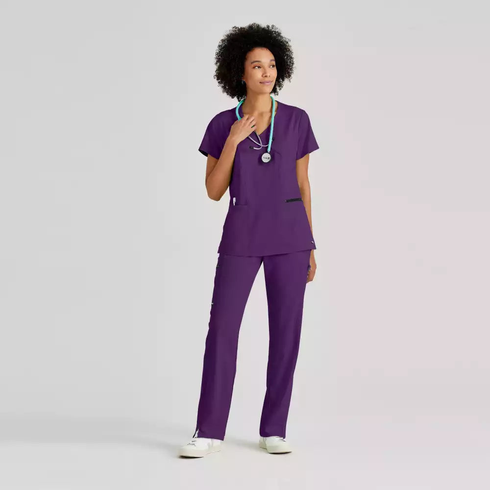 Grey's Anatomy Spandex Stretch Kim Top-3 Pocket V-Neck Top