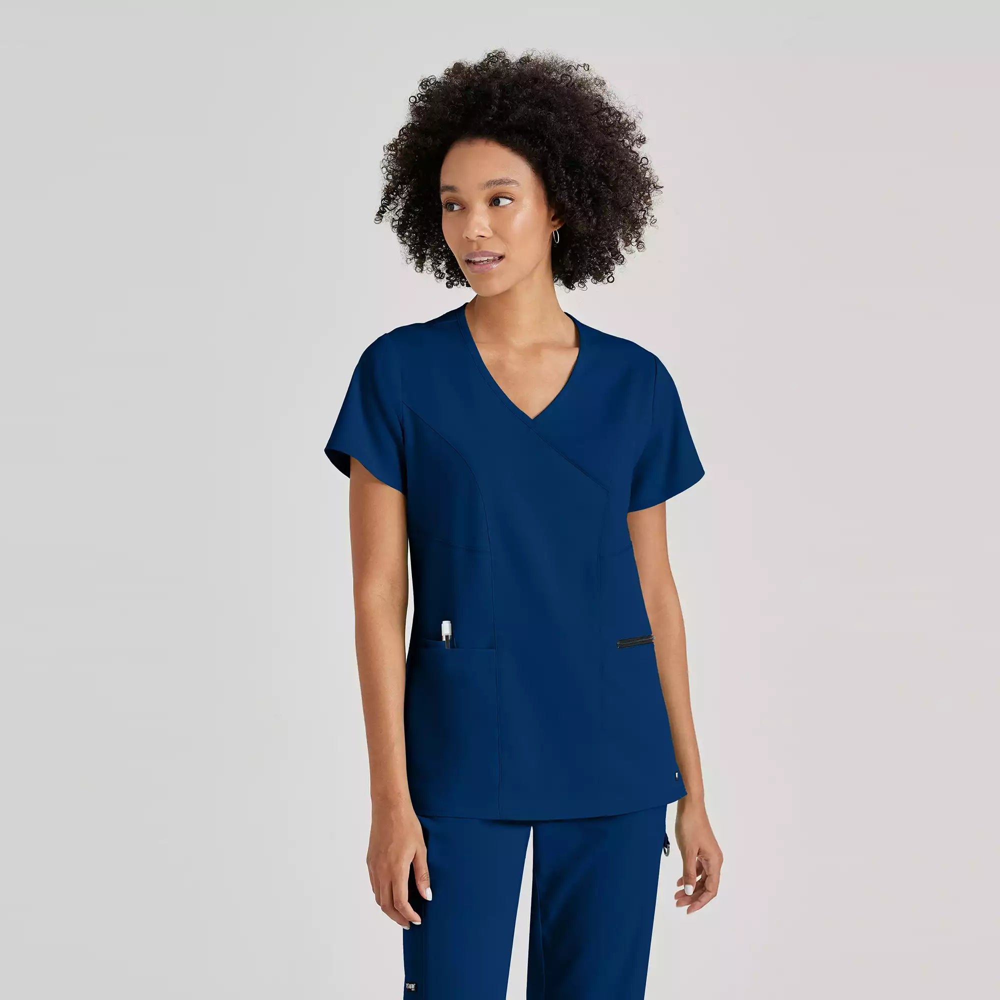 Grey's Anatomy Spandex Stretch Kim Top-3 Pocket V-Neck Top