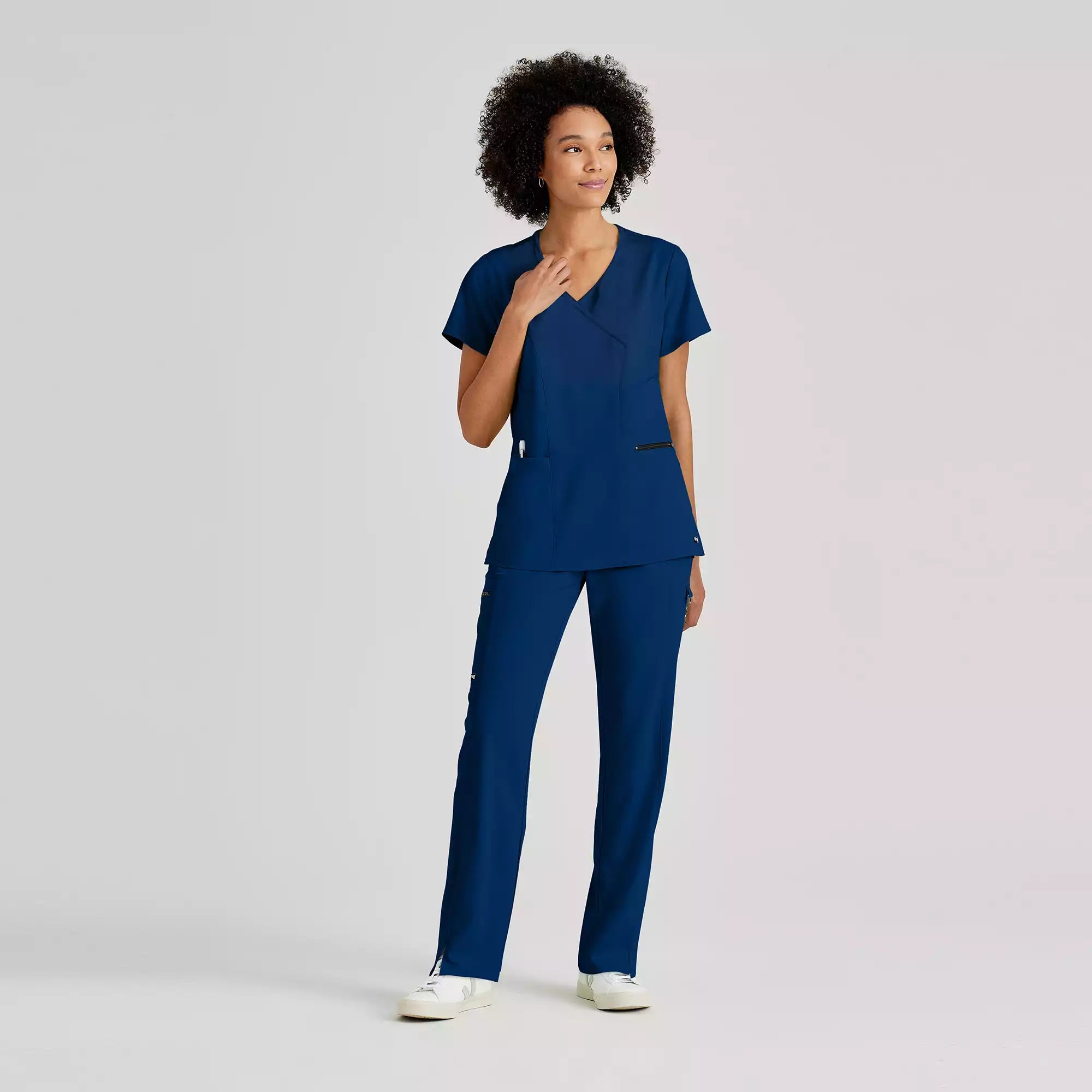 Grey's Anatomy Spandex Stretch Kim Top-3 Pocket V-Neck Top