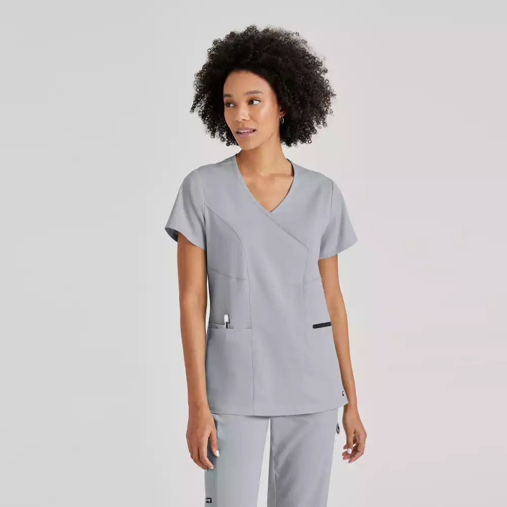 Grey's Anatomy Spandex Stretch Kim Top-3 Pocket V-Neck Top