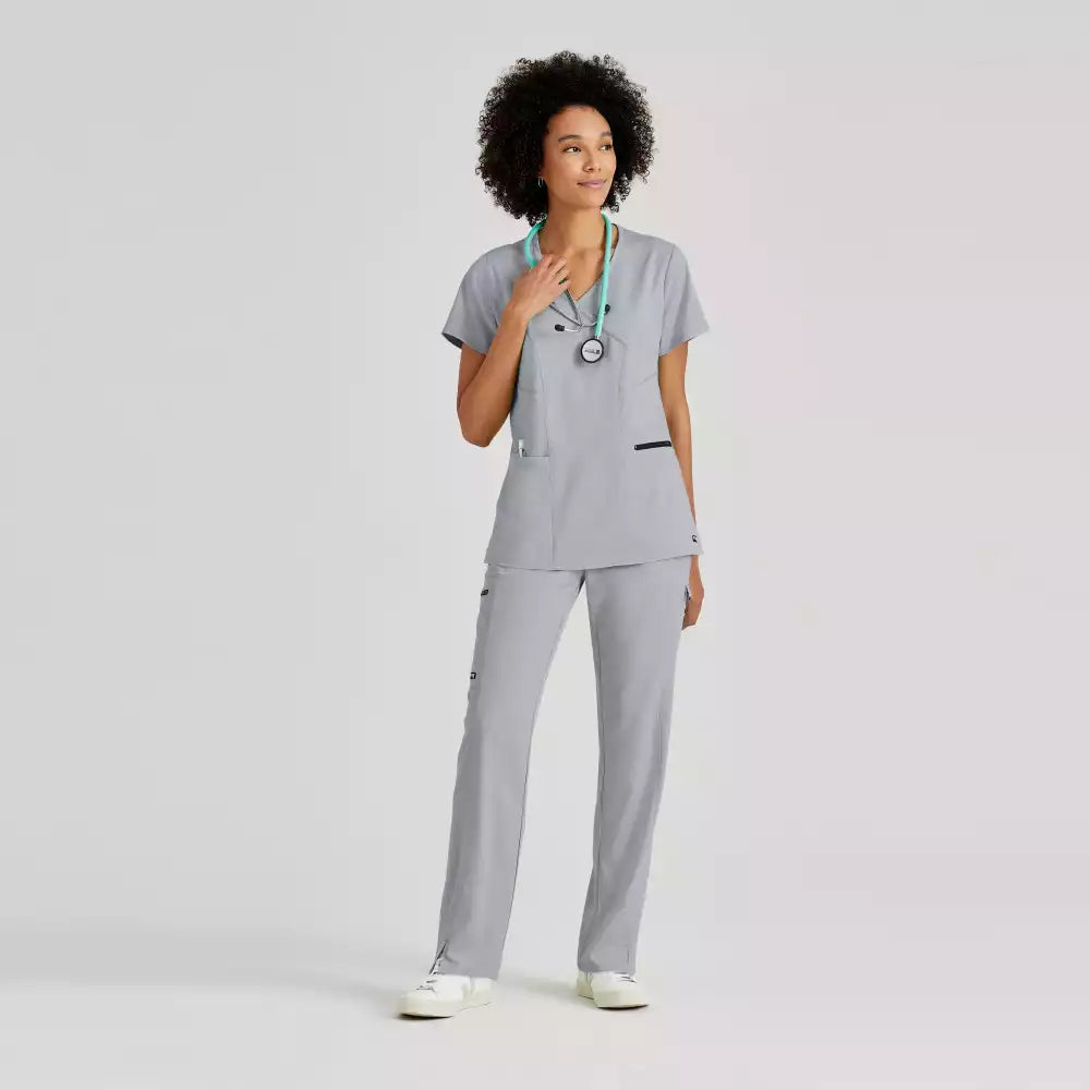 Grey's Anatomy Spandex Stretch Kim Top-3 Pocket V-Neck Top