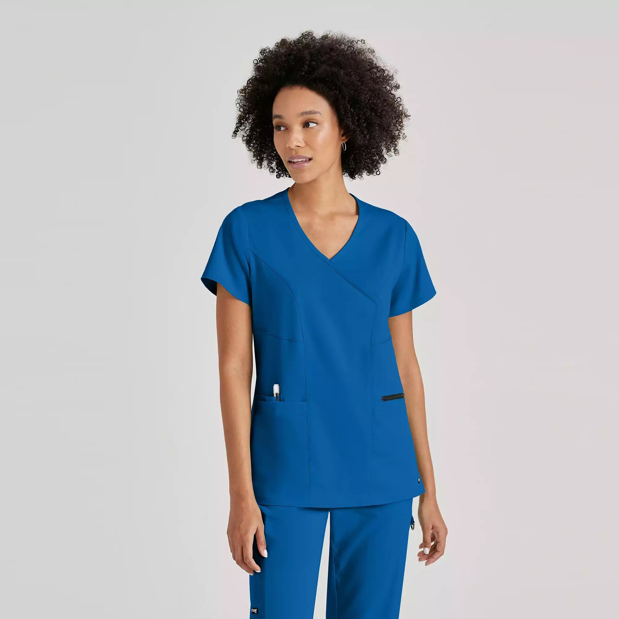 Grey's Anatomy Spandex Stretch Kim Top-3 Pocket V-Neck Top