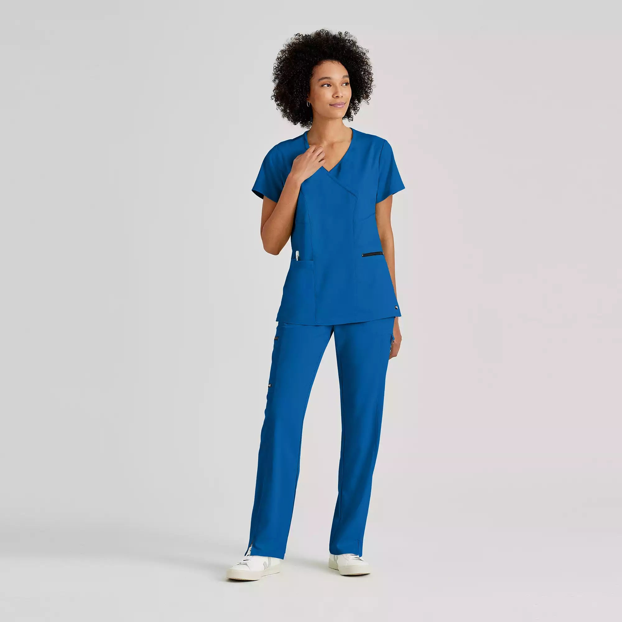 Grey's Anatomy Spandex Stretch Kim Top-3 Pocket V-Neck Top