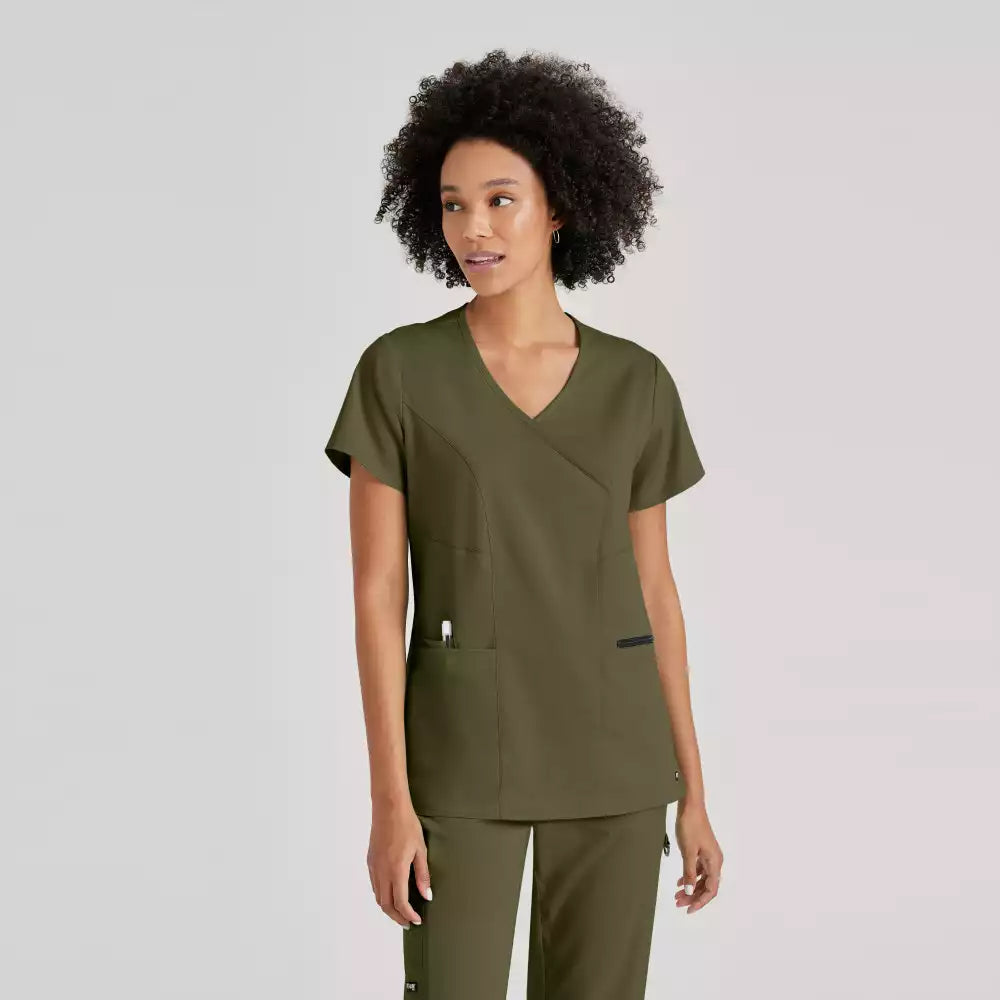 Grey's Anatomy Spandex Stretch Kim Top-3 Pocket V-Neck Top