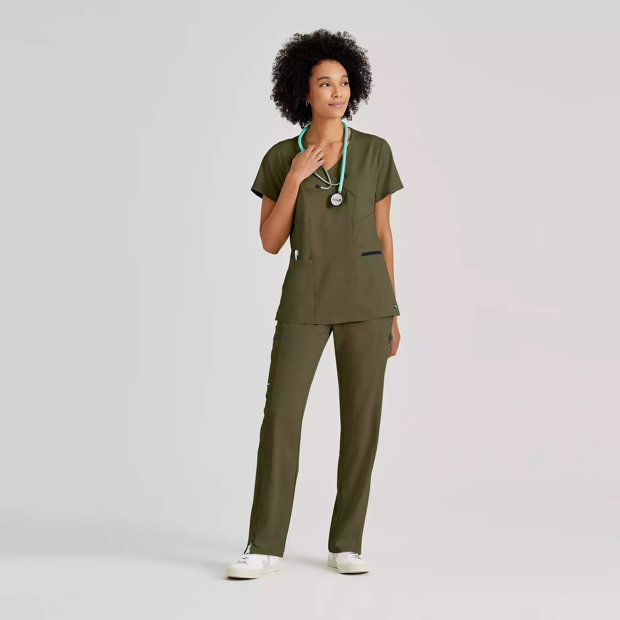 Grey's Anatomy Spandex Stretch Kim Top-3 Pocket V-Neck Top