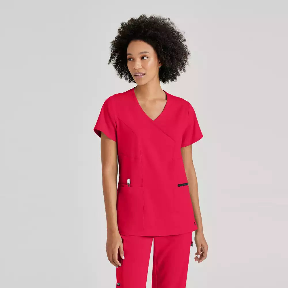 Grey's Anatomy Spandex Stretch Kim Top-3 Pocket V-Neck Top