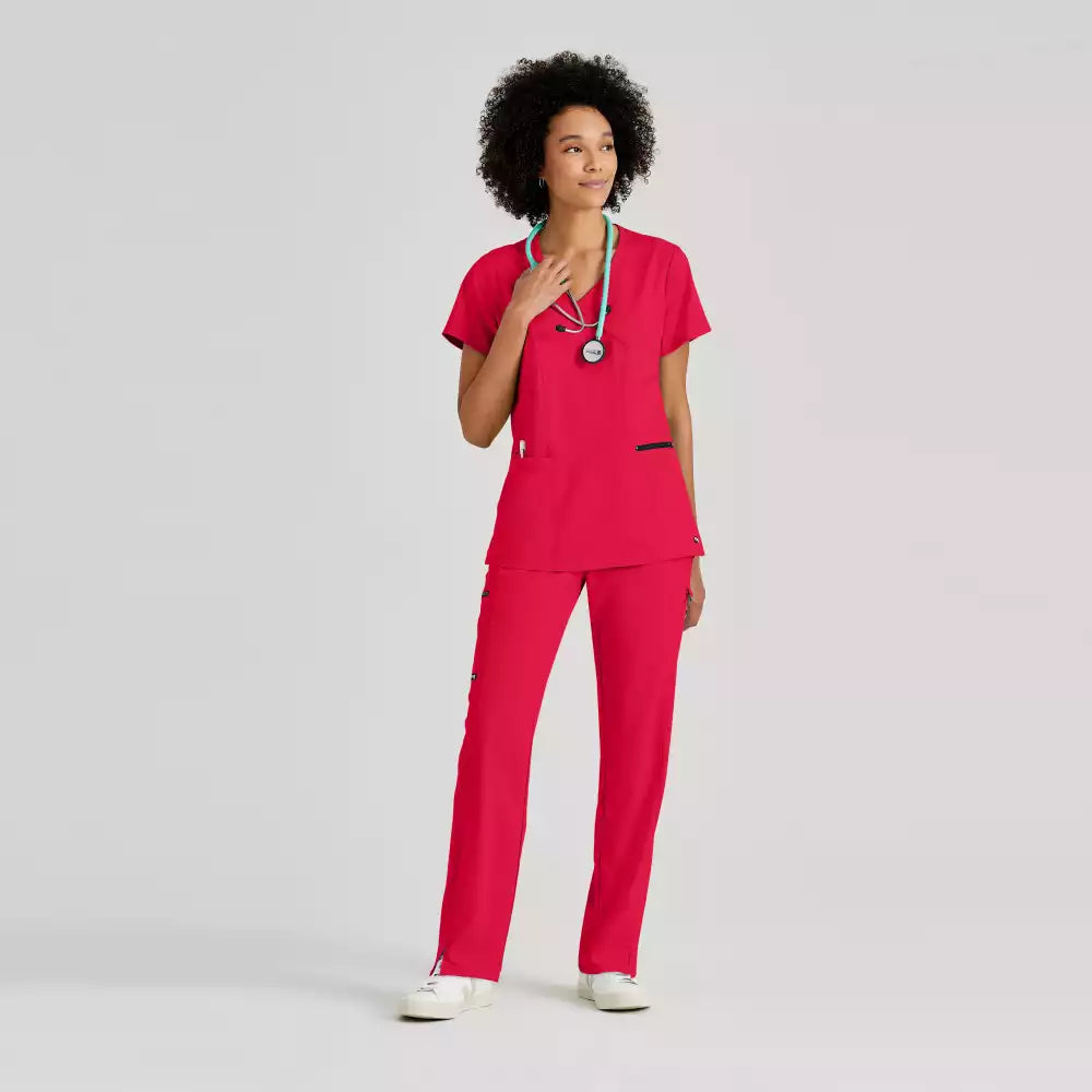 Grey's Anatomy Spandex Stretch Kim Top-3 Pocket V-Neck Top