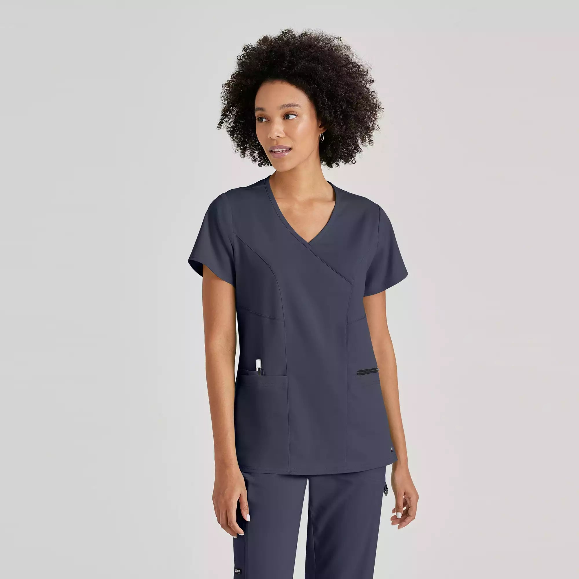 Grey's Anatomy Spandex Stretch Kim Top-3 Pocket V-Neck Top
