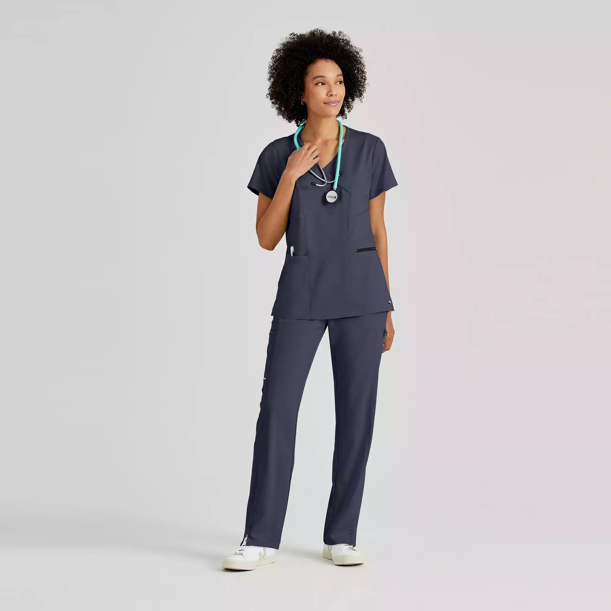 Grey's Anatomy Spandex Stretch Kim Top-3 Pocket V-Neck Top