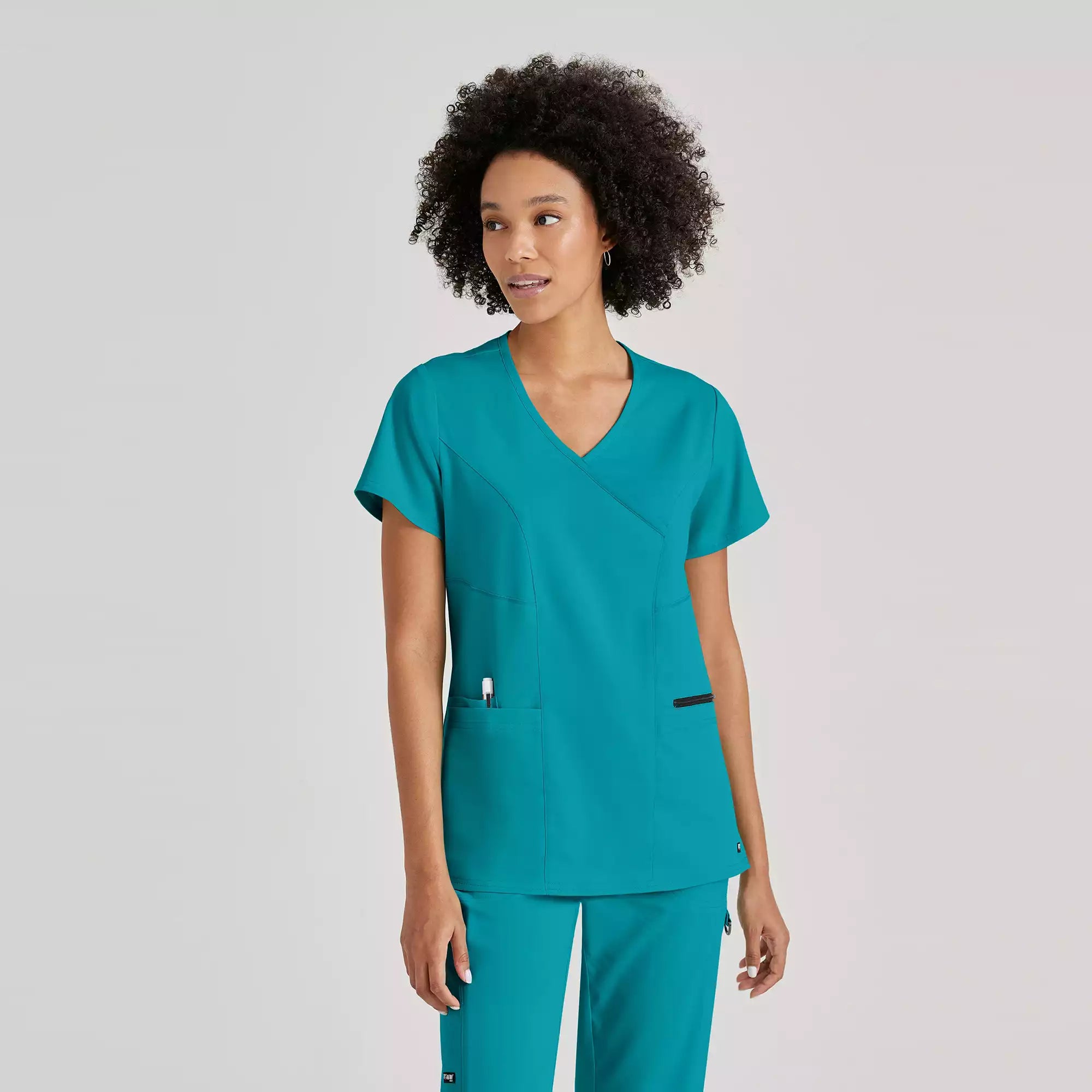 Grey's Anatomy Spandex Stretch Kim Top-3 Pocket V-Neck Top