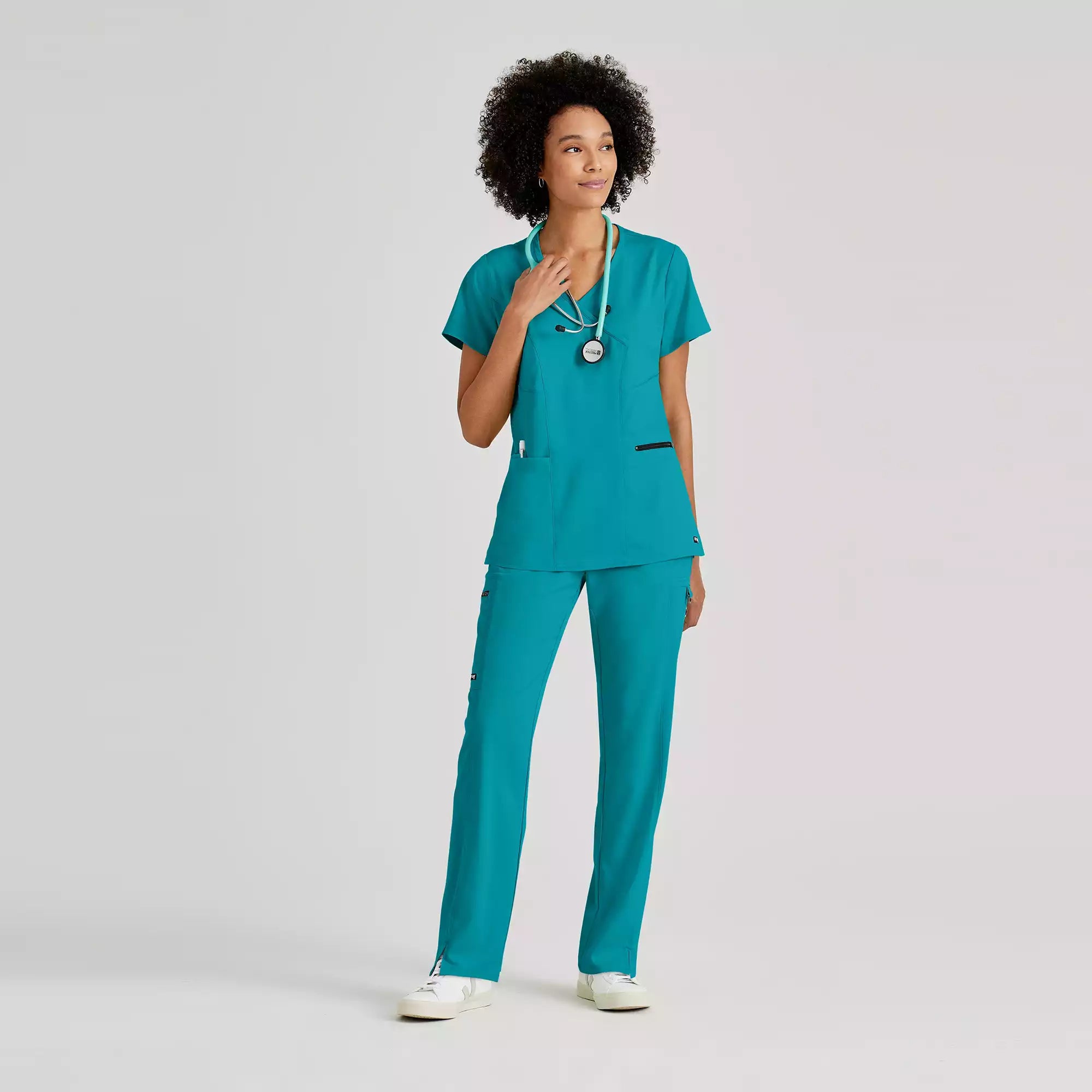 Grey's Anatomy Spandex Stretch Kim Top-3 Pocket V-Neck Top