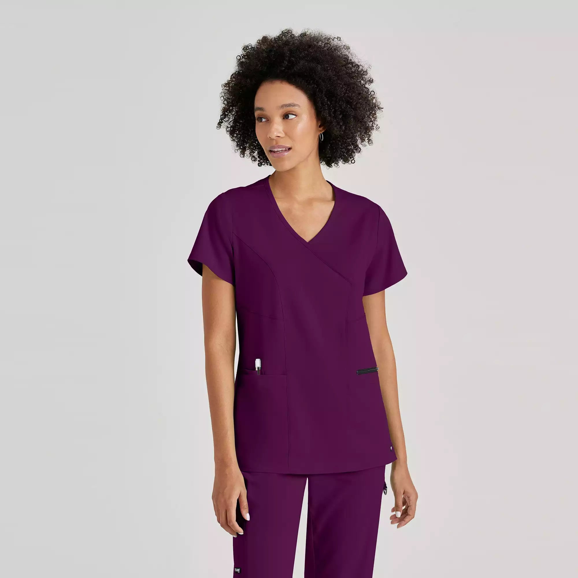 Grey's Anatomy Spandex Stretch Kim Top-3 Pocket V-Neck Top