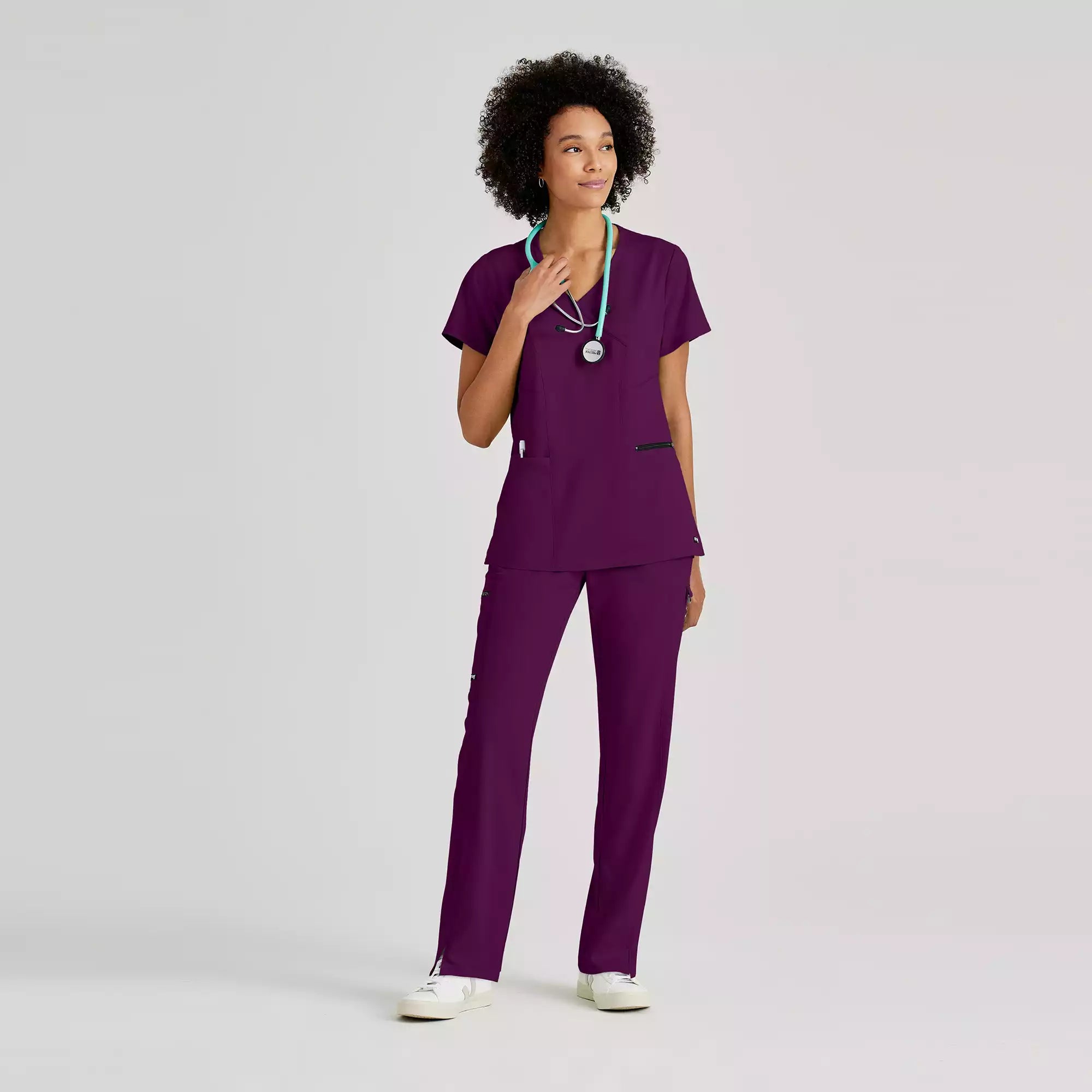 Grey's Anatomy Spandex Stretch Kim Top-3 Pocket V-Neck Top