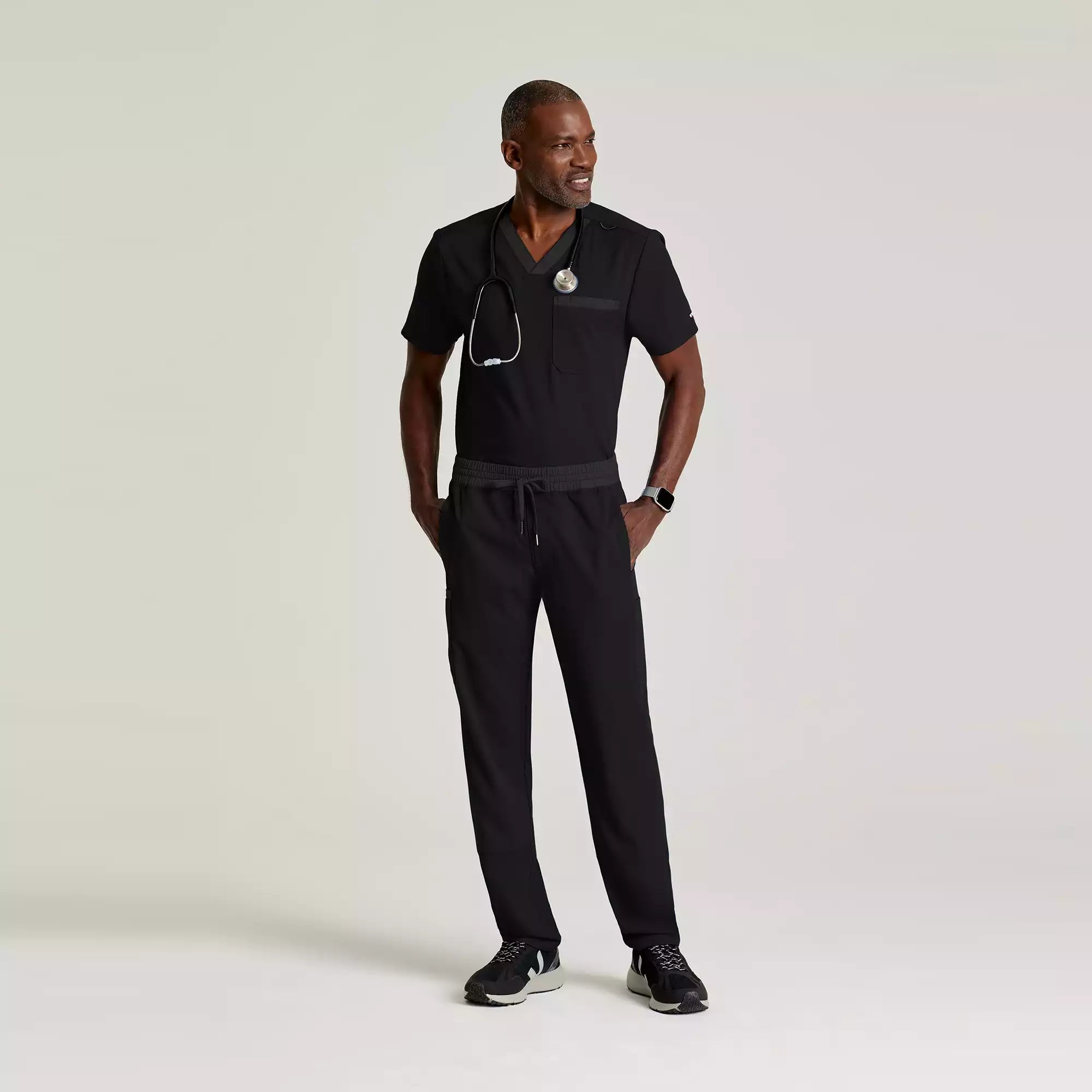 Grey's Anatomy Spandex Stretch Men's 2 Pocket Two-Toned V-neck Top | GRST204