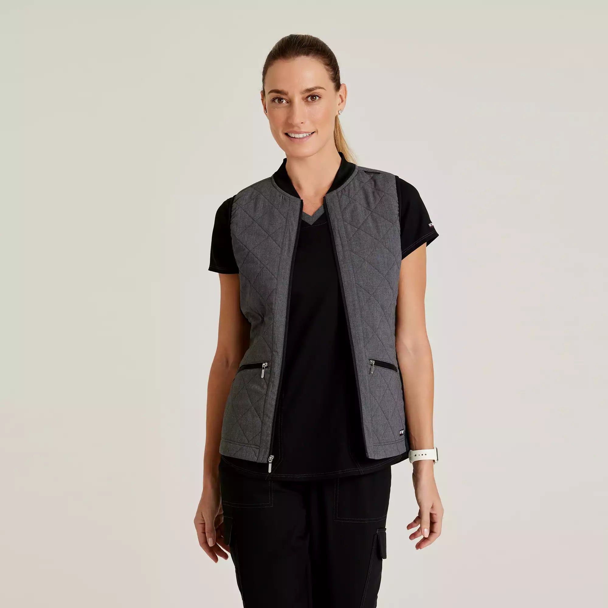 Grey's Anatomy Spandex Stretch Women's 2 Pocket Two-Toned Quilted Vest | GRSV845