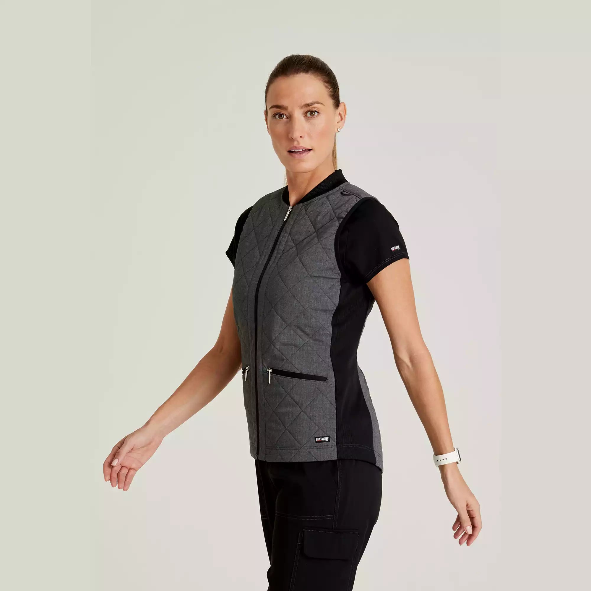 Grey's Anatomy Spandex Stretch Women's 2 Pocket Two-Toned Quilted Vest | GRSV845
