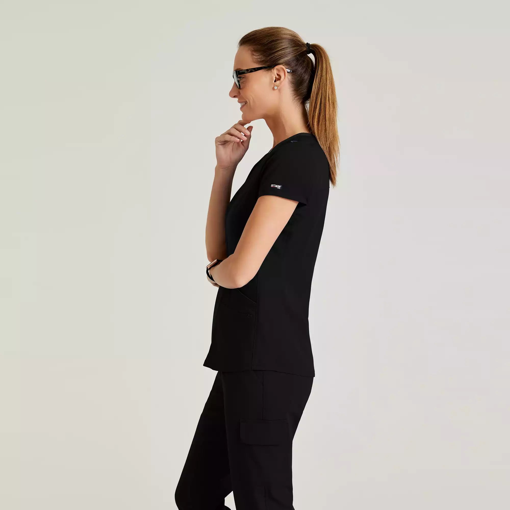 Grey's Anatomy Spandex Stretch Women's 4 Pocket Two-Toned V-neck Top | GRST194