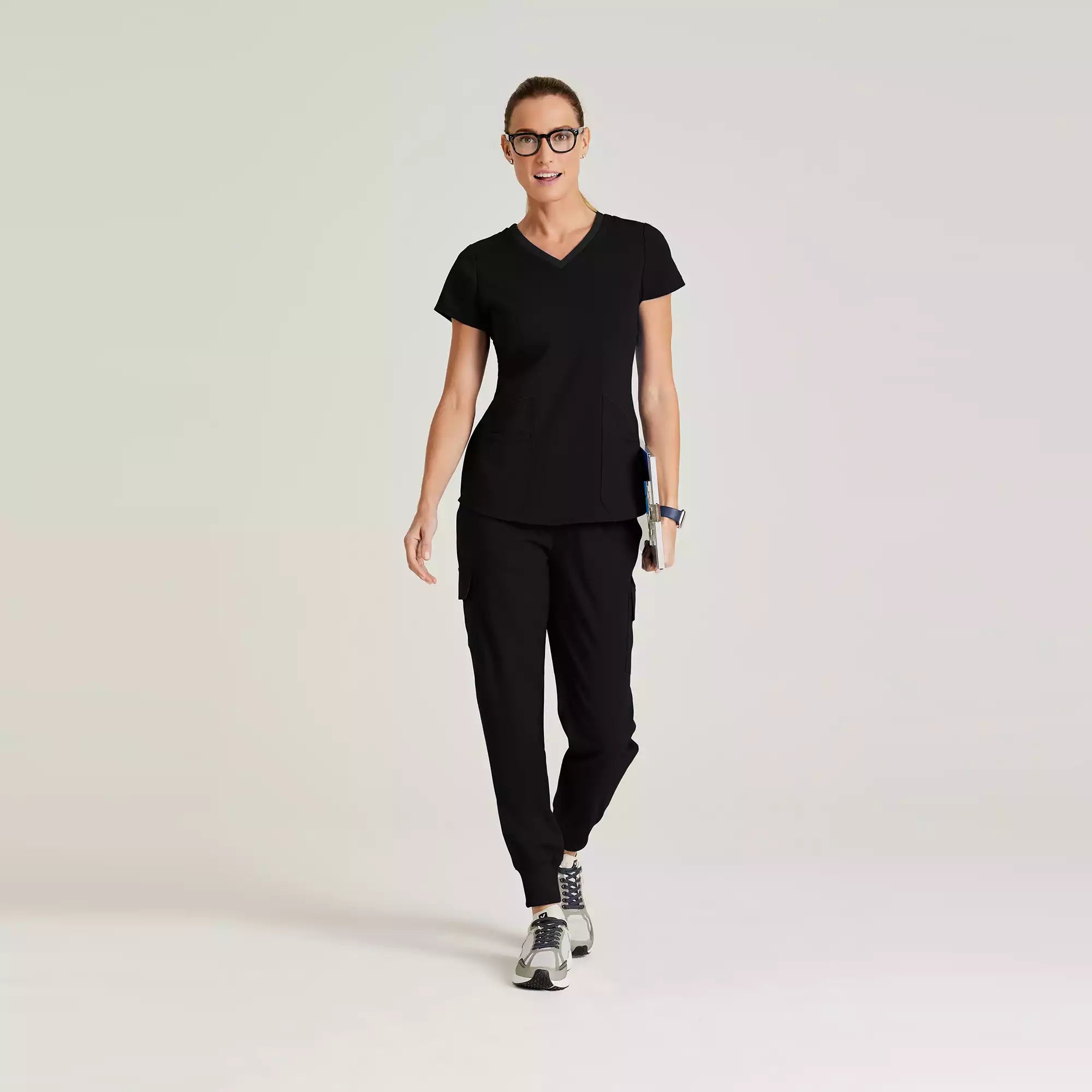 Grey's Anatomy Spandex Stretch Women's 4 Pocket Two-Toned V-neck Top | GRST194
