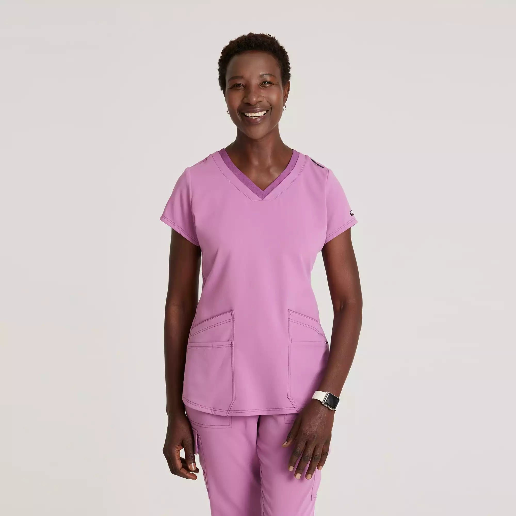 Grey's Anatomy Spandex Stretch Women's 4 Pocket Two-Toned V-neck Top | GRST194
