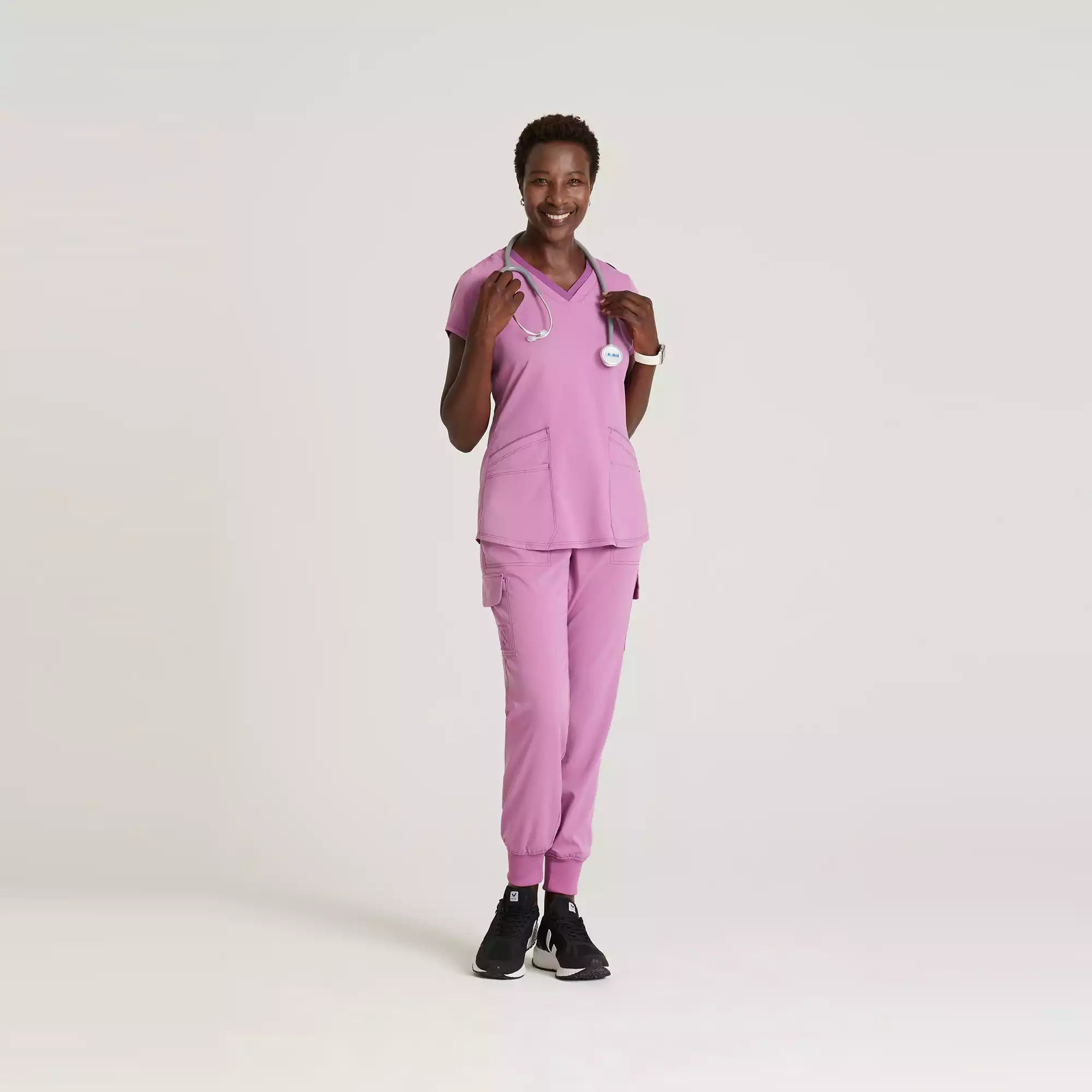 Grey's Anatomy Spandex Stretch Women's 4 Pocket Two-Toned V-neck Top | GRST194