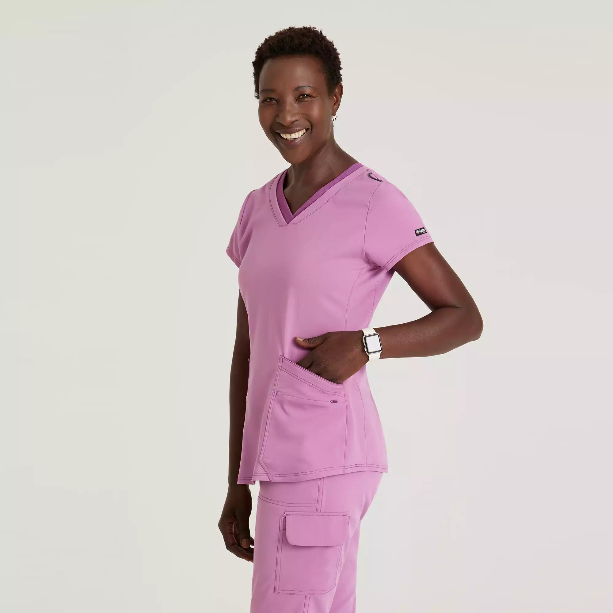 Grey's Anatomy Spandex Stretch Women's 4 Pocket Two-Toned V-neck Top | GRST194