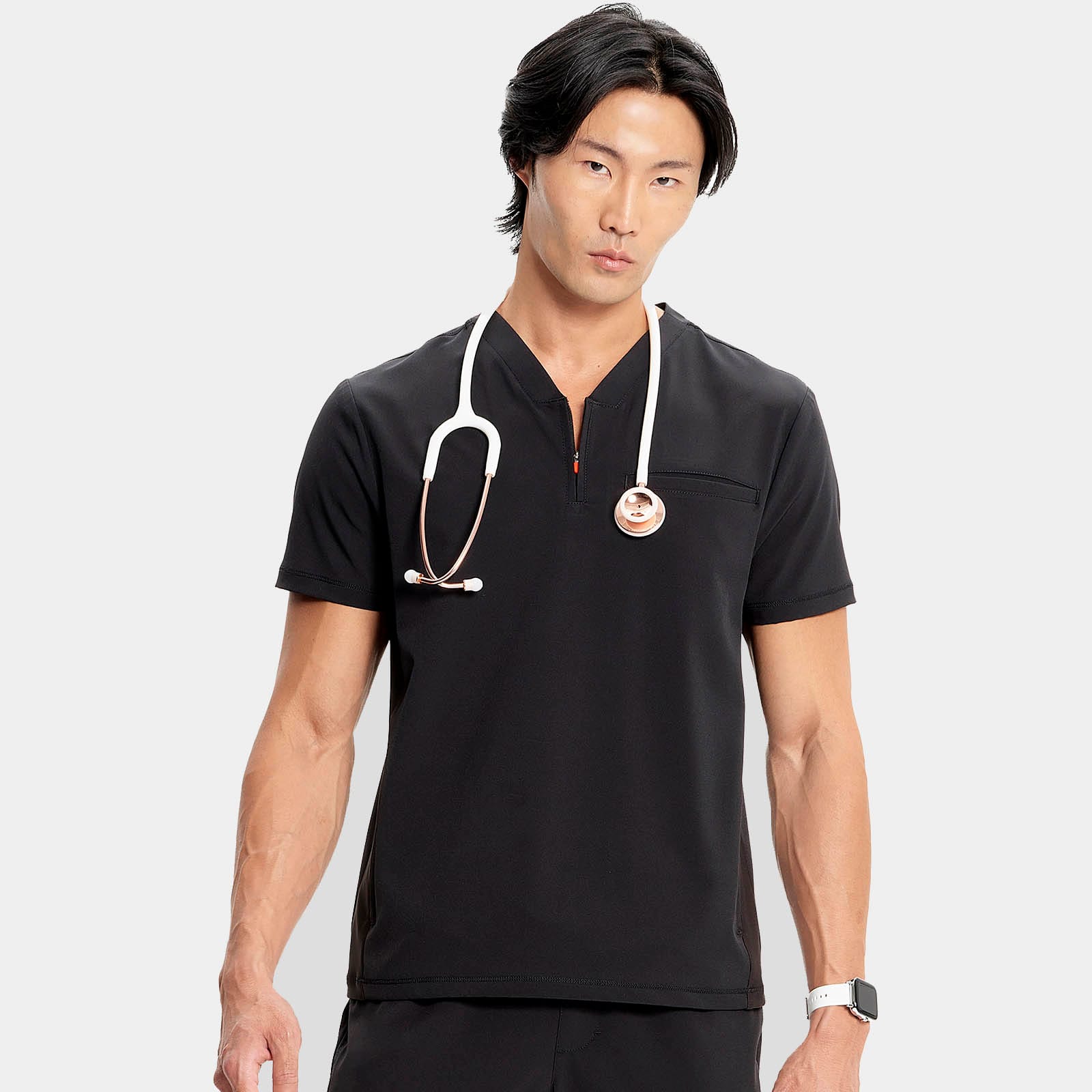Men's Partial Zip V-Neck Top | IN702A