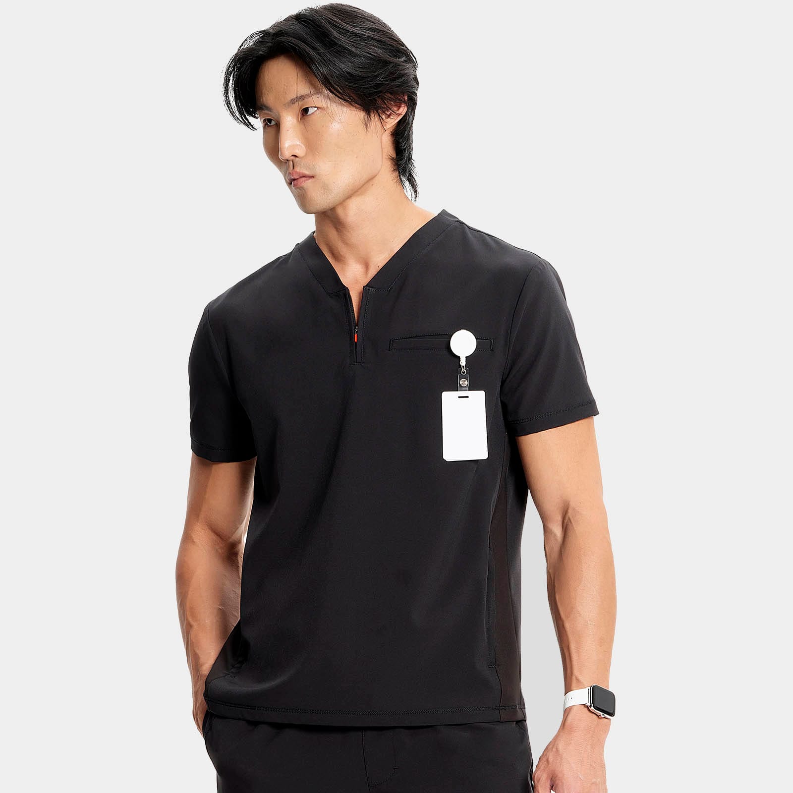 Men's Partial Zip V-Neck Top | IN702A