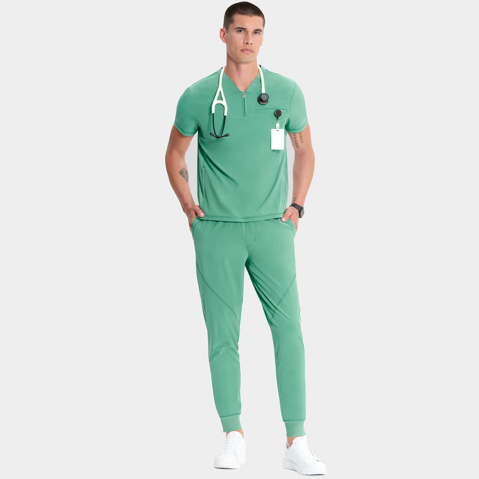 Men's Partial Zip V-Neck Top | IN702A