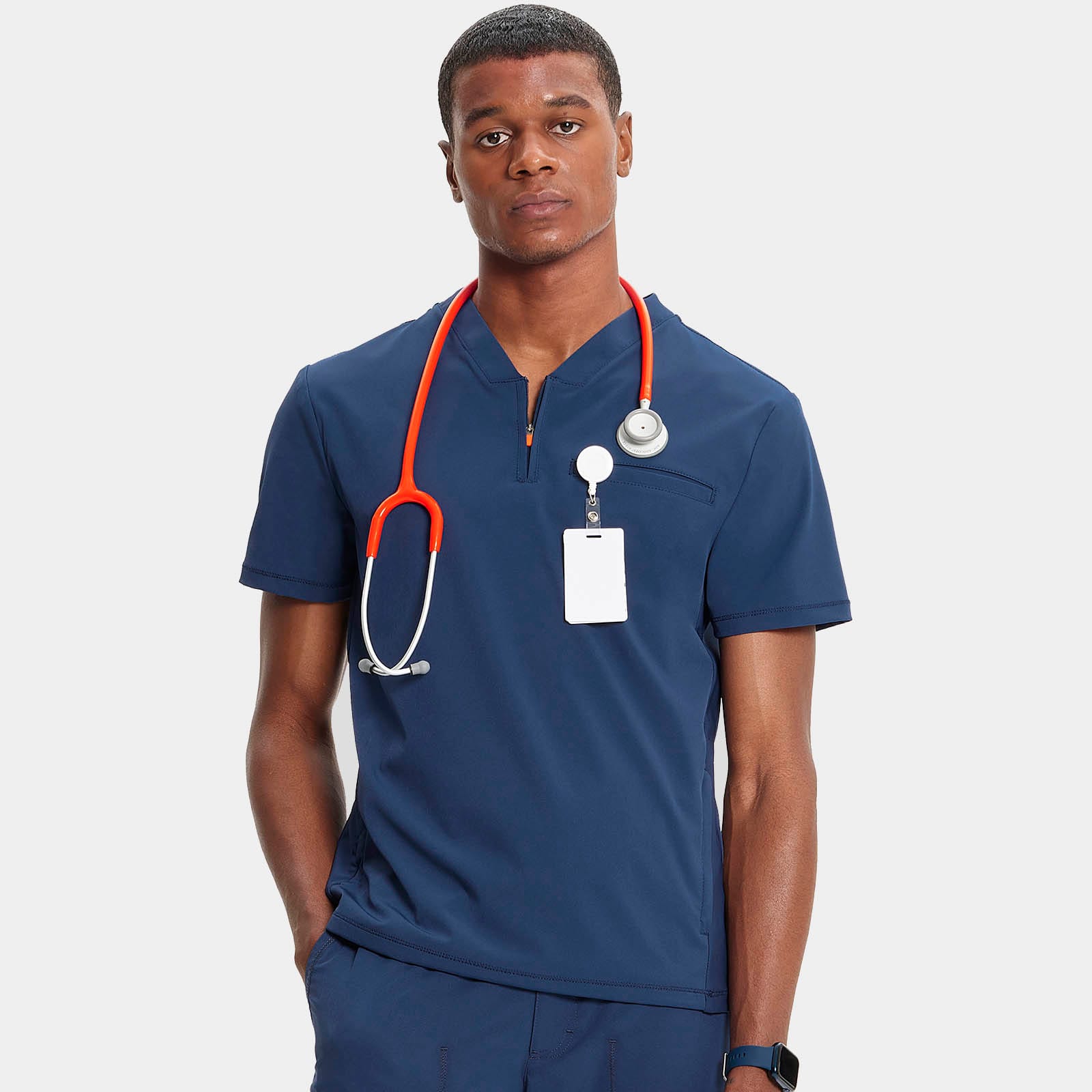 Men's Partial Zip V-Neck Top | IN702A