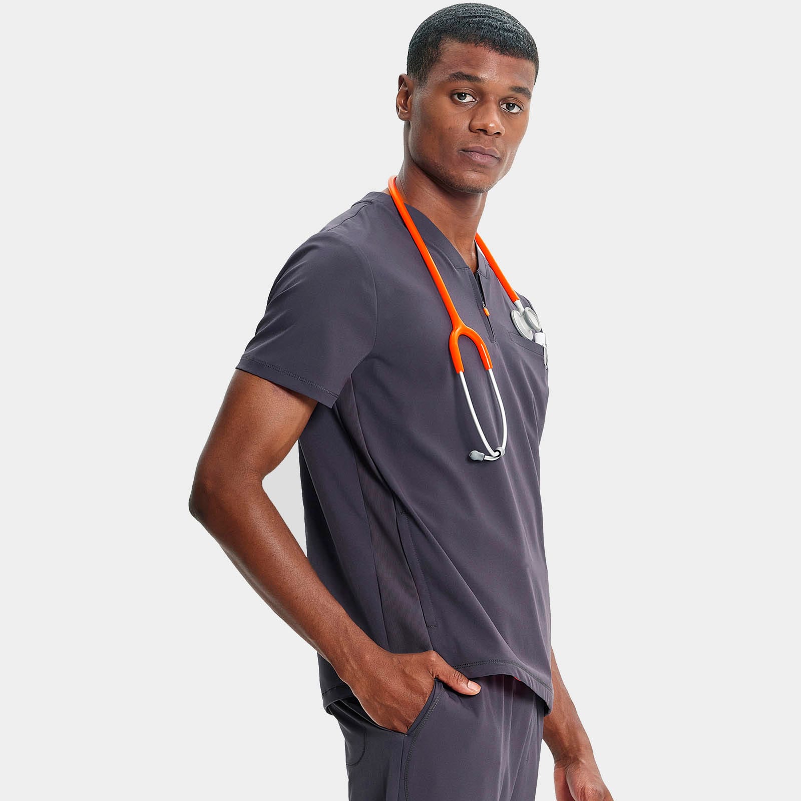 Men's Partial Zip V-Neck Top | IN702A