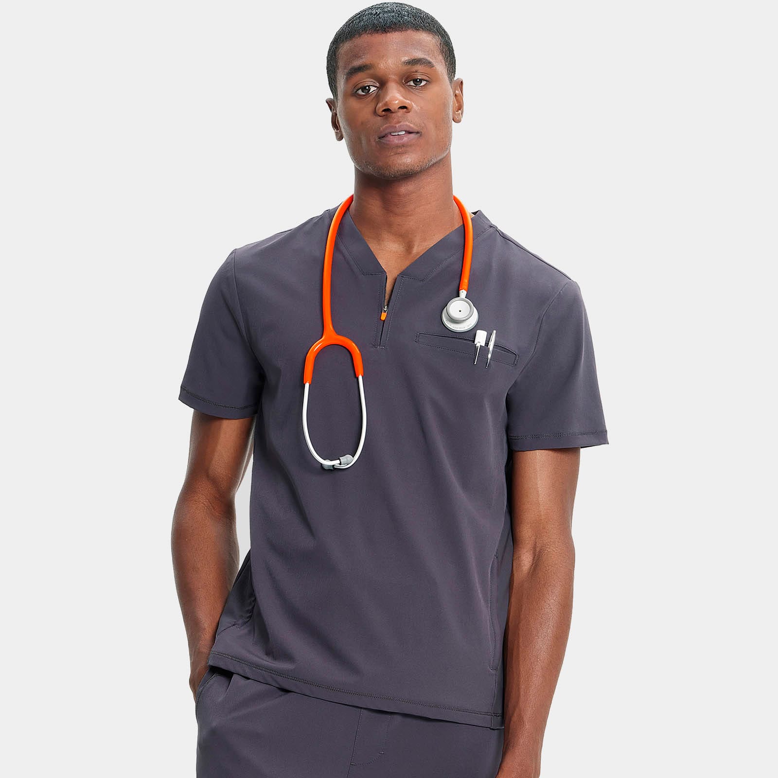 Men's Partial Zip V-Neck Top | IN702A