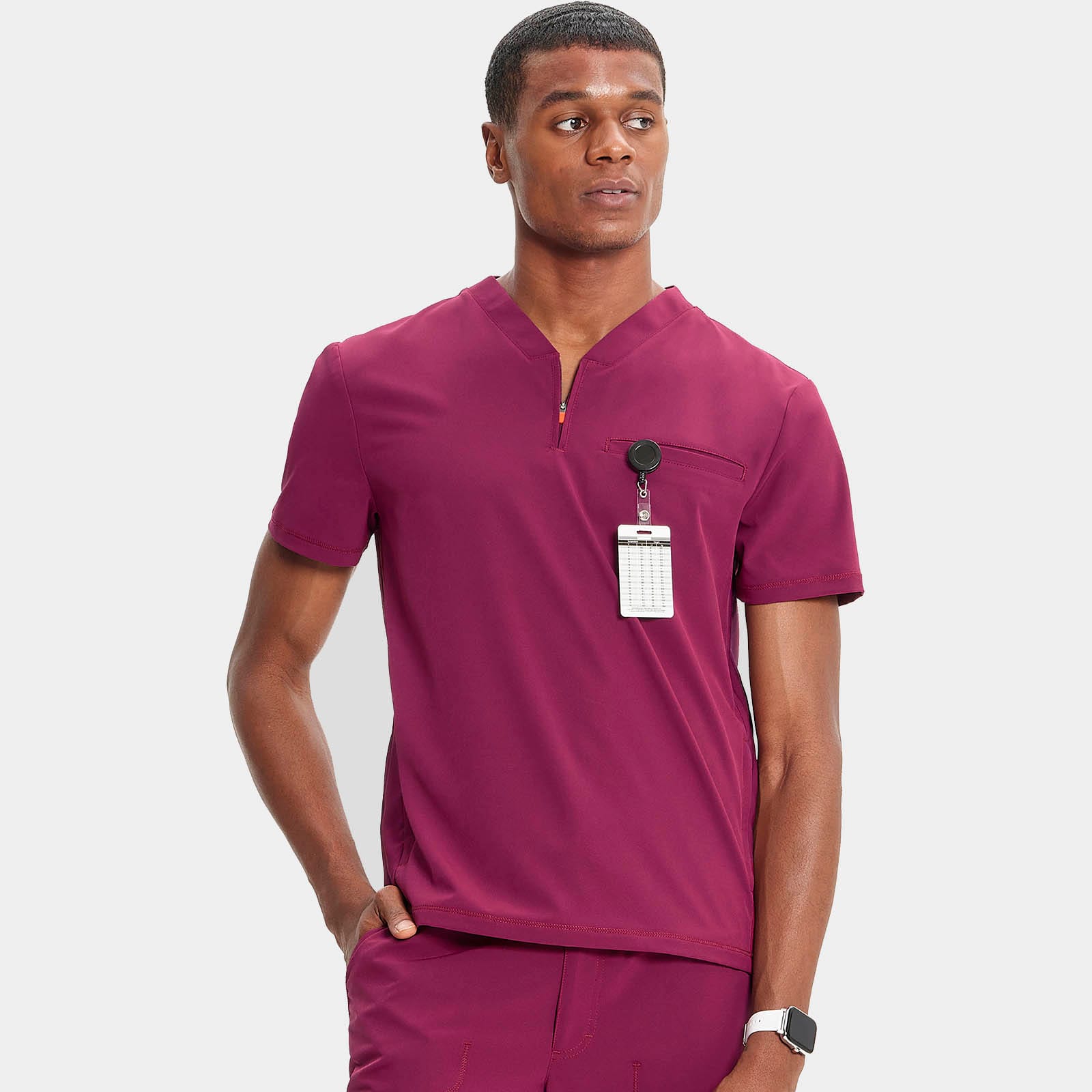 Men's Partial Zip V-Neck Top | IN702A