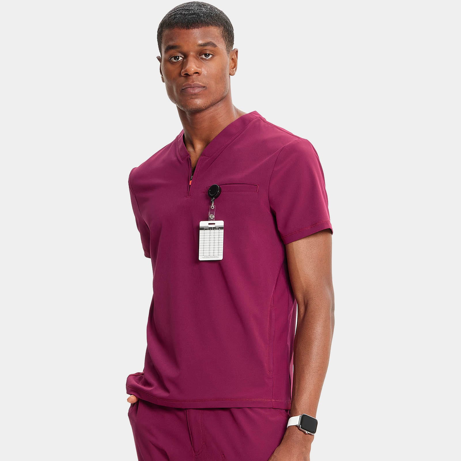 Men's Partial Zip V-Neck Top | IN702A