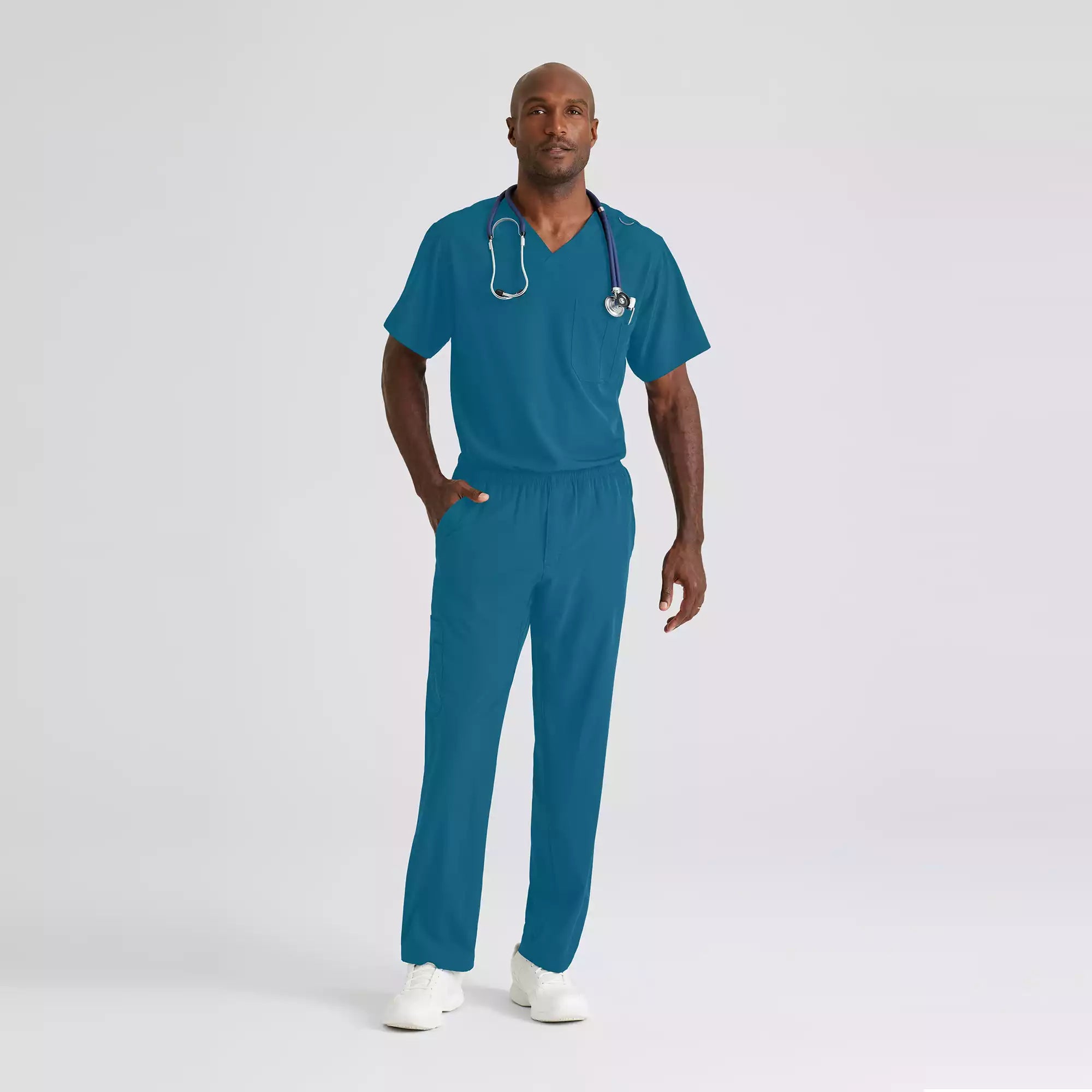 Men's V-Neck Cargo Pocket Scrub Top | SK0112