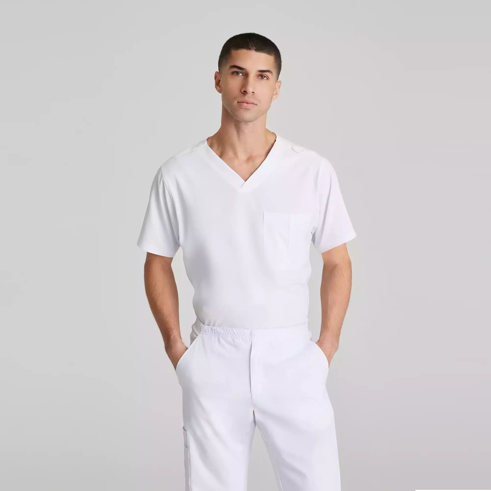 Men's V-Neck Cargo Pocket Scrub Top | SK0112