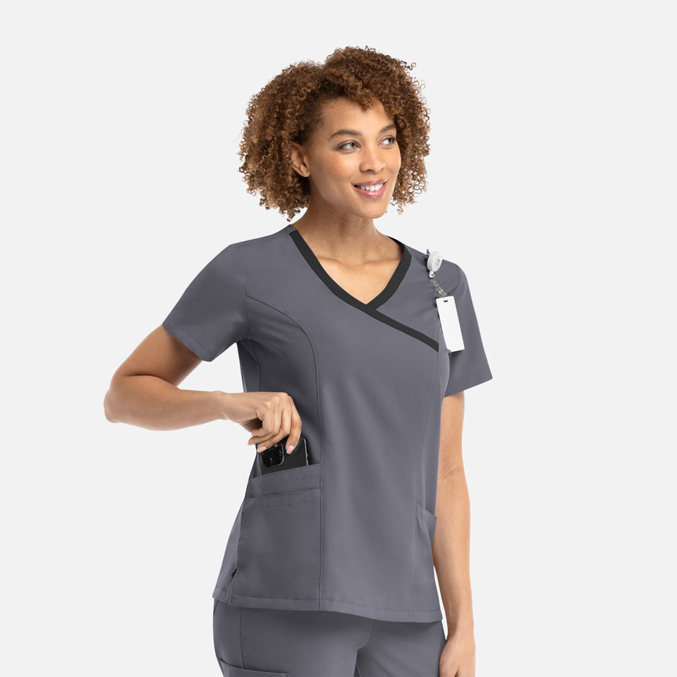 Mock Wrap Top with Contrast Trim | 5004