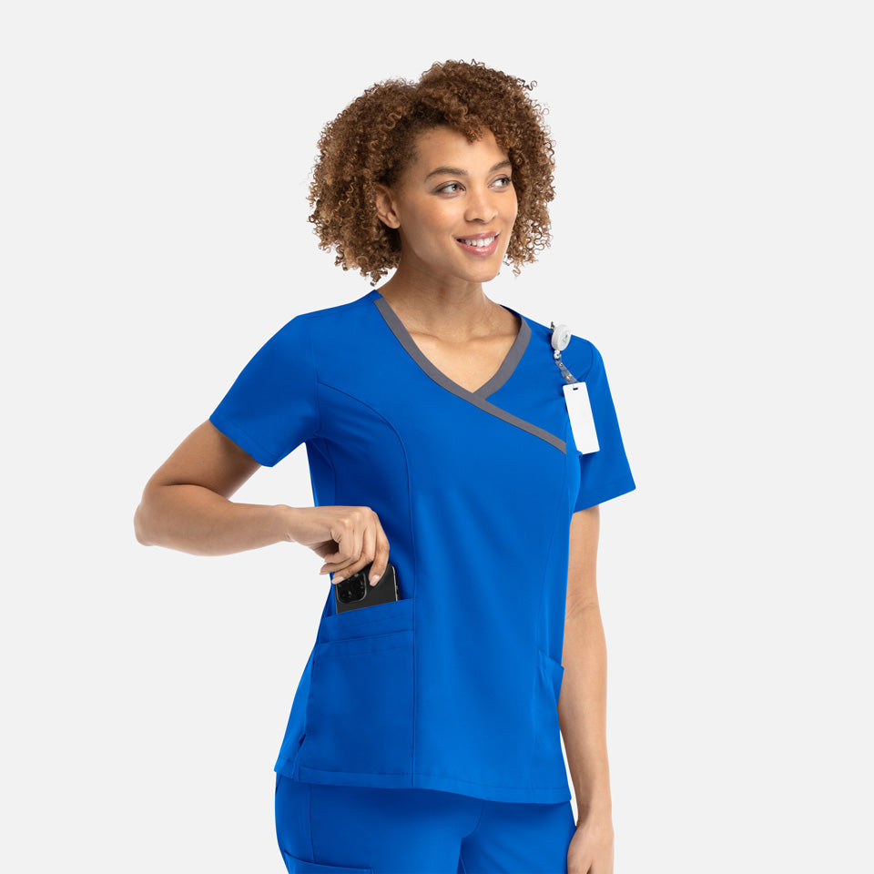 Mock Wrap Top with Contrast Trim | 5004