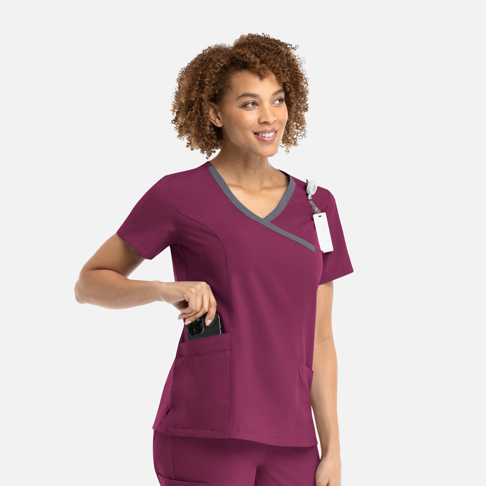 Mock Wrap Top with Contrast Trim | 5004