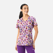 Women's Curved V-Neck Print Top Floral Daze | 1797-FLDZ