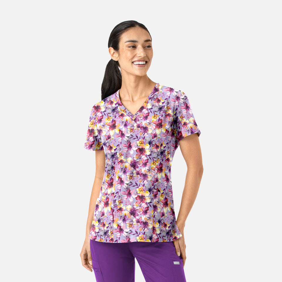 Women's Curved V-Neck Print Top Floral Daze | 1797-FLDZ