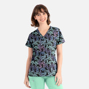 Women's Curved V-Neck Print Top Love in every Paw | 1797-LIEP