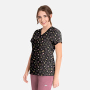 Women's Curved V-Neck Print Top Peace Love Paws | 1797-PLPW
